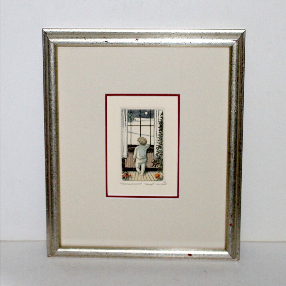 Jan Hunt hand colored etching Tonight Christmas boy signed numbered framed